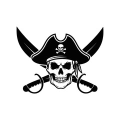 Classic pirate emblem featuring a skull, hat, and crossed swords