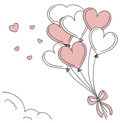 Heart Balloons Flying Up in Cloudless Sky, Romantic Valentine Scene. Perfect for: Valentine&rsquo;s Day, Outdoor Dates, Proposals