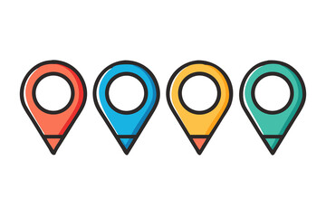 Four Colorful Location Pins Map Markers Icons