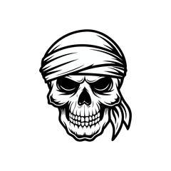 Menacing pirate skull illustration wearing a bandana, isolated on white