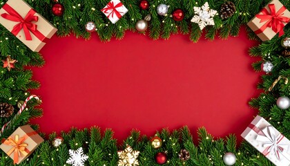 Christmas frame on red background