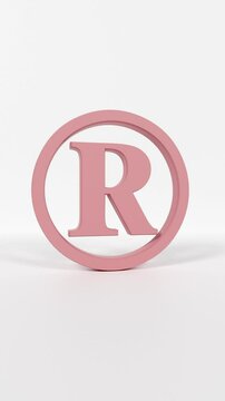 4K Portrait Loop Video: Rotating 3D Registered Symbol Icon in Coral Red on White Stage &ndash; Trademark and Branding Concept
