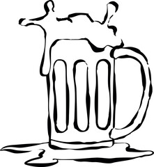Ilustración vectorial de vaso de cerveza. Vaso de cerveza dibujada a mano. Garabato minimalista.