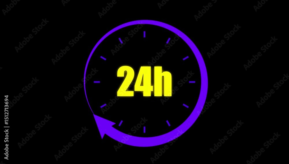 Poster 24 hours clock or time icon animation.