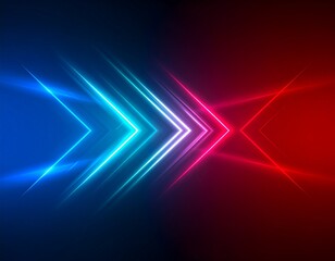 Abstrakcyjne, dynamiczne tło z kształtami strzałek z niebieskiego i czerwonego światła lasera lub neonu