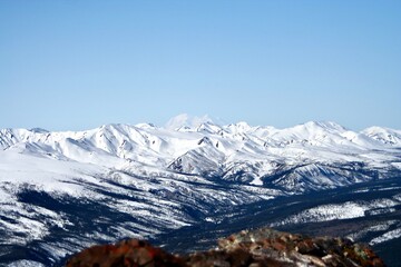 Fototapeta premium mountain range in Alaska, snow cover peaks 