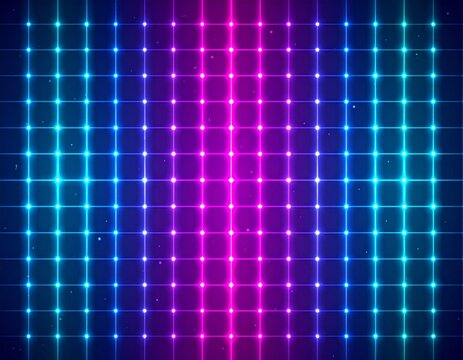 Abstrakcyjne tło z przecinającymi się niebieskimi liniami światła lasera tworzącego siatkę