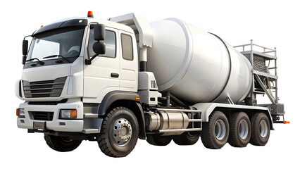 Concrete Mixer Truck in Pure White Background – 3D Render of Heavy Construction Vehicle for Building, Industry, and Infrastructure Concepts

