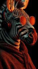 Zebra wearing sunglasses and headphones in a colorful artistic representation