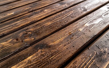 Wet wood planks, diagonal, rich brown tones