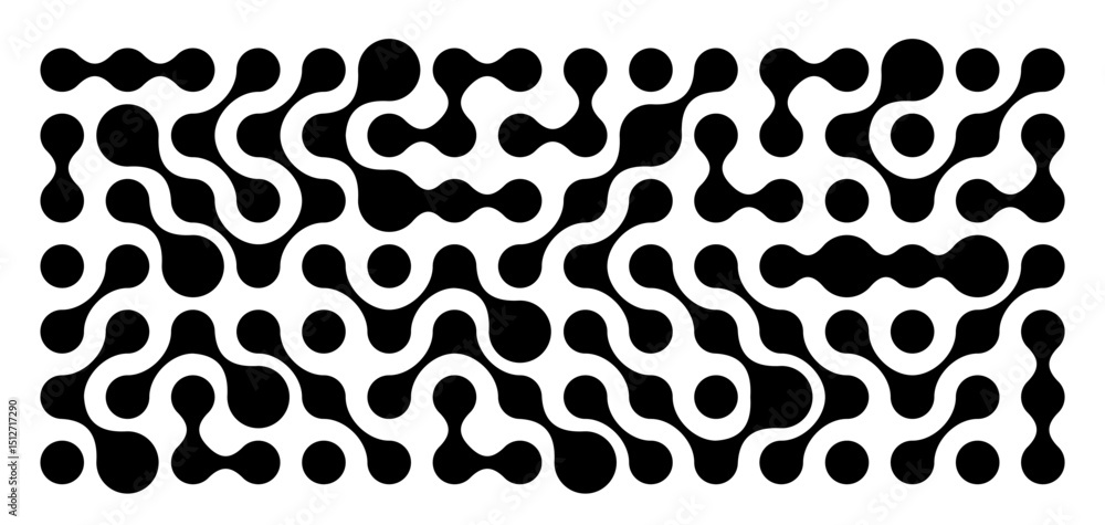 Poster Connect Shapes Abstract Pattern. Metaball and Dots Vector Pattern. Geometric Morph Organic Background. Circular Fluid Blobs