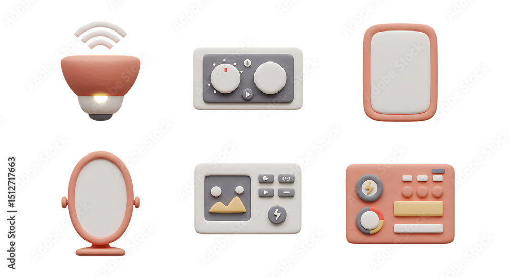 Fototapete minimalist home appliance set: a captivating composition featuring six streamlined icons of everyday
