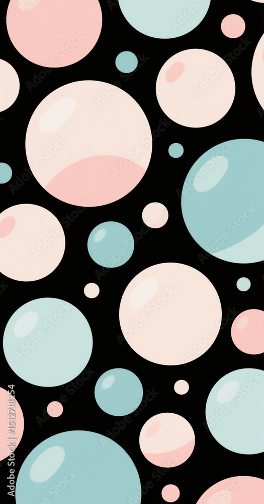 Poster pastel bubbles seamless pattern on black background design element