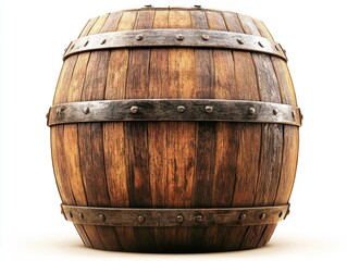 Fototapeta premium Wood barrel with metal hoops, detailed texture
