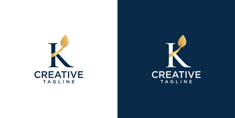 Initial letter K logo and leaf symbol. Leaf design elements, Initial letter K logo icon, Initial Logo Template