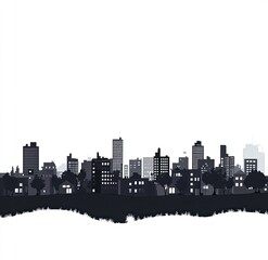 Naklejka premium Silhouetted urban skyline with trees, buildings and white color background design
