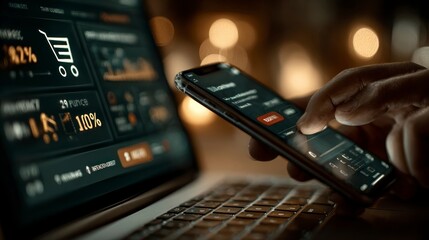 Mobile Payment and Analytics A Hand Holding a Smartphone with Financial Data on Screen