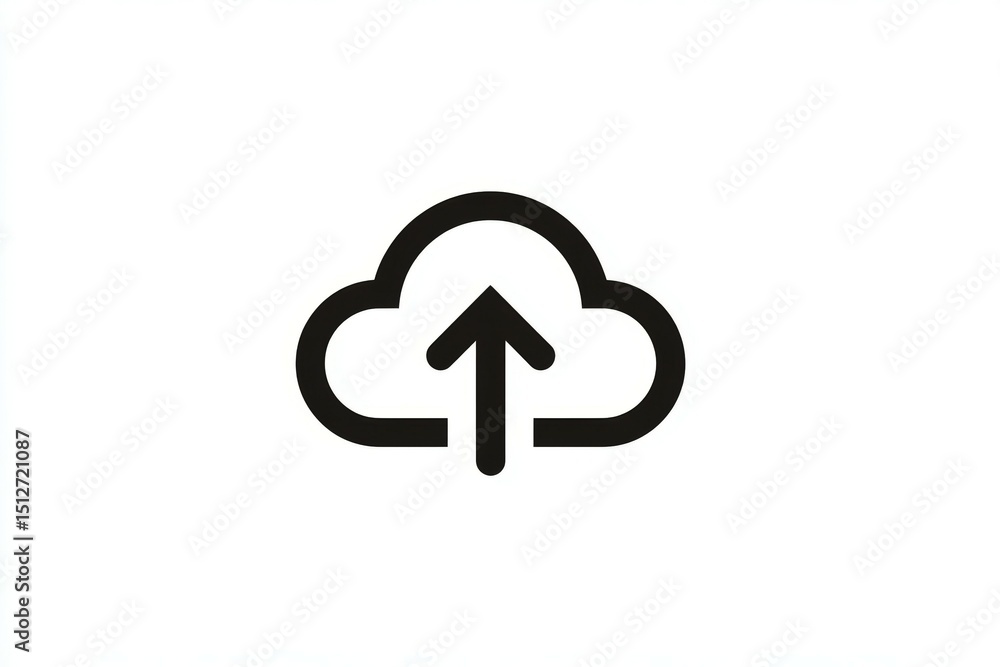 Poster cloud upload symbol: minimalist arrow in cloud icon on white background