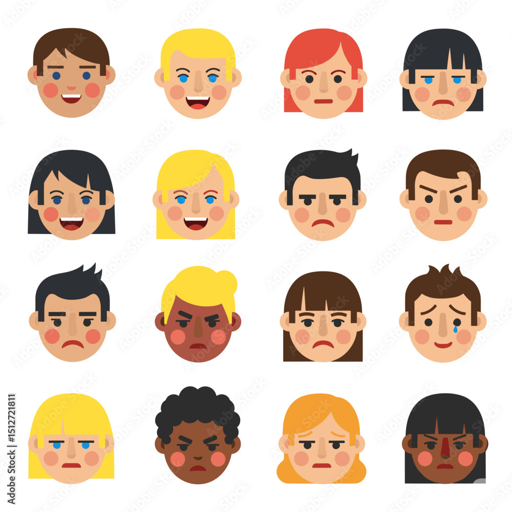 Poster emotions collection: a collection of diverse human faces each expressing a unique emotion, represent