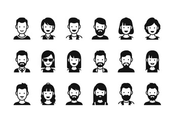 Avatar Collection: A diverse assortment of iconographic avatars, representing varied personalities and styles, ideal for user profiles and interface designs.