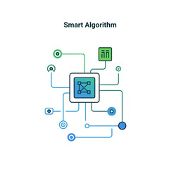 Fototapeta premium Smart Algorithm: A modern representation of a smart algorithm, showcasing interconnected pathways and data processing in an abstract, futuristic manner.