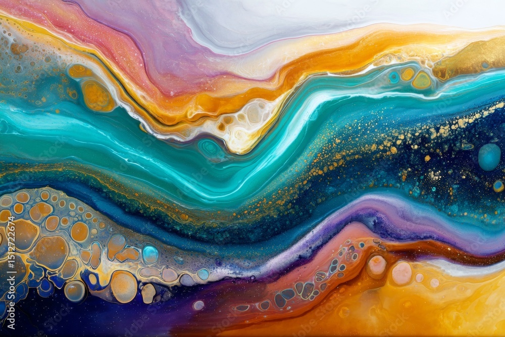 Poster vibrant ocean-inspired abstract artwork with flowing waves and colorful patterns