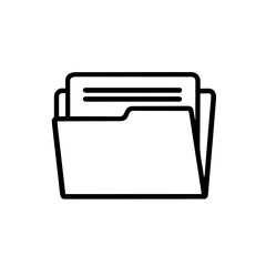 Minimal black line art icon of a document stored inside a folder for digital storage representation