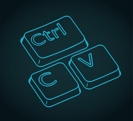 Ctrl c and ctrl v keys stylized ironic illustration