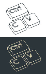 Ctrl c and ctrl v keys stylized ironic illustrations