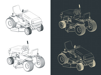 Tractor lawn mower isometric  blueprints