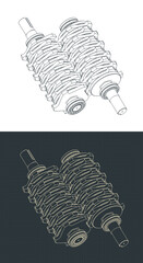 Two shaft shredder blades isometric blueprints