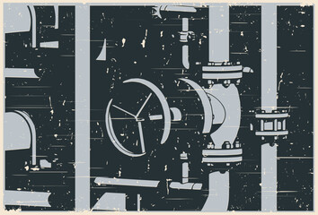 Valve and pipes close-up retro poster