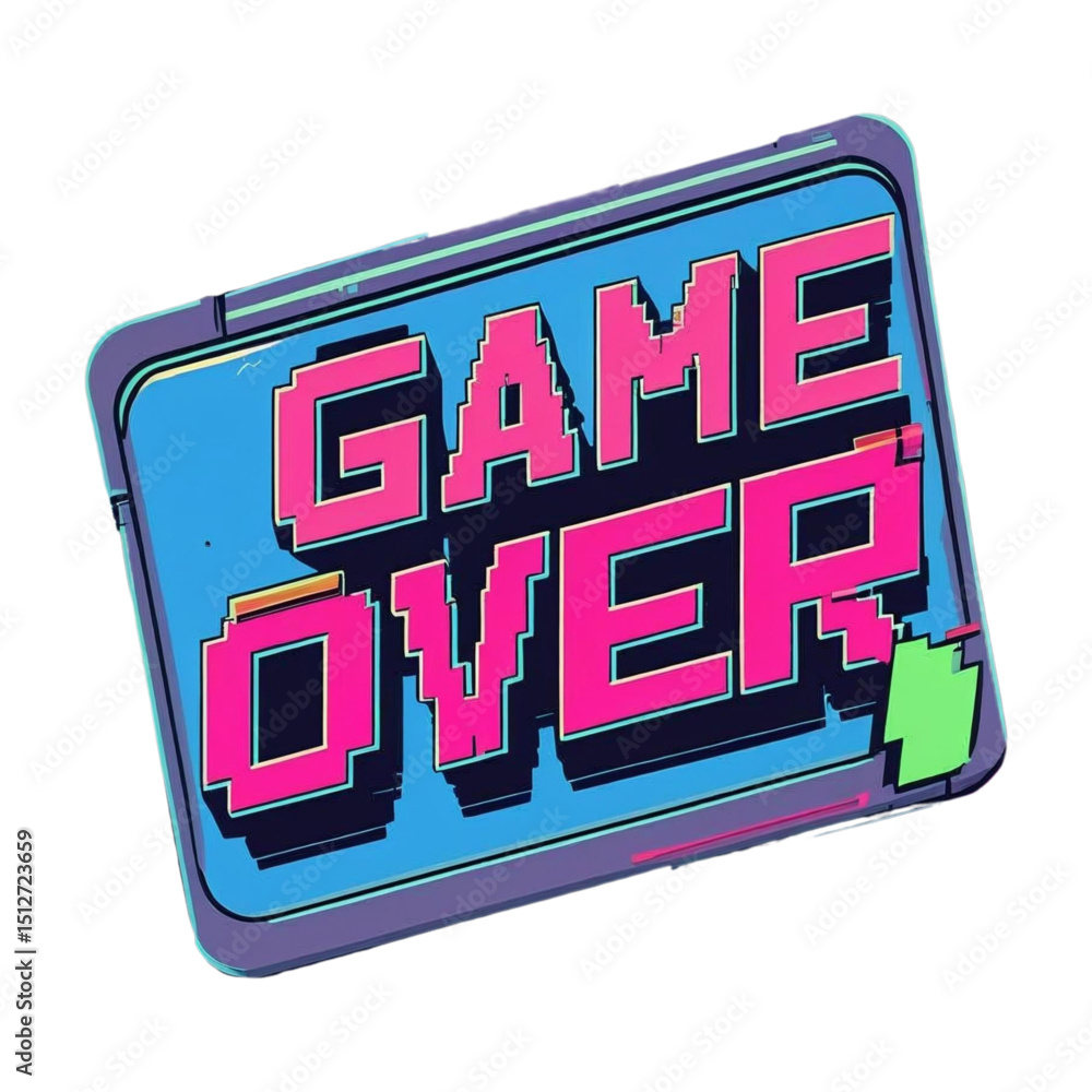 Poster game over screen pixel art retro gaming end screen arcade style design for video game failure messag