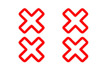 Four Red Cross Icons Varying Transparency & Line Weight