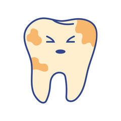 Sad dirty tooth vector flat illustration. Teeth Cartoon emoji character.	
