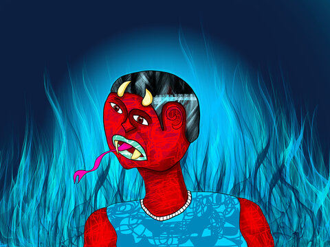 Diablito con flamas azules 