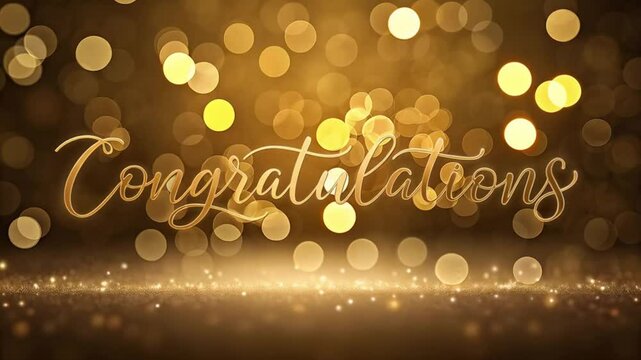 Golden bokeh light congratulation background with glowing script text