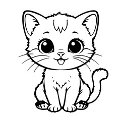 Fototapeta premium Cute Kitten Line Art Vector Illustration
