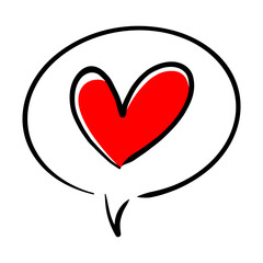 ペンで書いたようなカラーのハートマーク付きの吹き出し ベクターイラスト