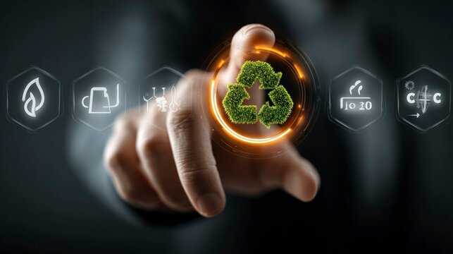 EcoFriendly Recycling Concept with Interactive Touch Screen and Sustainability Icons