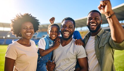 Happy family cheering at a stadium