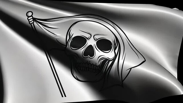 Animated Skull Flag Blowing in the Wind - Symbol of Mortality and Danger