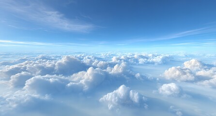 High Altitude View Of Fluffy Clouds And Blue Sky