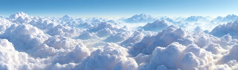 High Altitude View Of Fluffy Cloudscape With Blue Sky