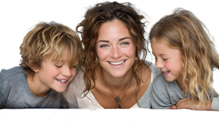 Happy family mother and children smiling together