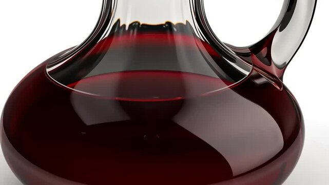 Elegant Glass Decanter Filled with Rich Red Liquid against a Clean White Backdrop