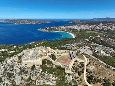 Aerial view of the Palau area in Gallura, facing the la Maddalena archipelago in the northeast of the island of Sardinia