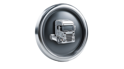 Metallic Semi Truck Icon Transportation Symbol Logistics Design