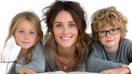 Happy Family Portrait Mother with Two Children