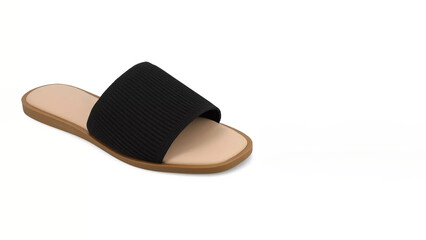 Simple black slide sandal with a soft fabric top and a flat sole, perfect for casual wear and summer outings